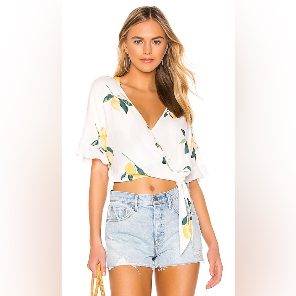 RAILS Athena Wrap Crop Top in Lemon Grove Size S